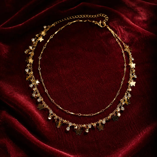 Gold Butterfly Charm Layered Necklace