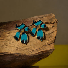 Ombre Blue Enamel Flower Stud Earrings