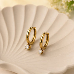 Minimal Crystal Hoop Earrings - 18K Gold Plated