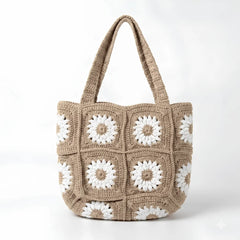 Fawn White Daisy Crochet Tote