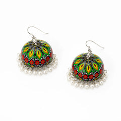 Floral Printed Meenakari Dome Jhumka