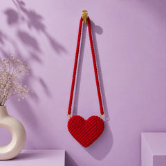 Red Heart Macrame Sling Bag