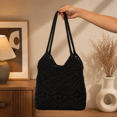 Black Macrame Crochet Tote Bag
