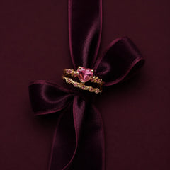 Pink Crystal Heart Rings Set