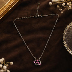 Pink Heart Bow Circle Pendant Necklace