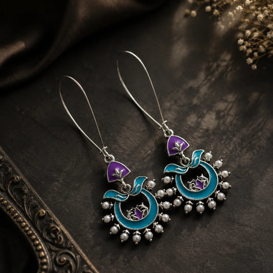 Fusion Enamel Pearl Dangle Hook Earrings
