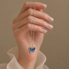 Blue Crystal Butterfly Pendant Necklace