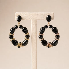 Bold Black Bead Hoop Earrings