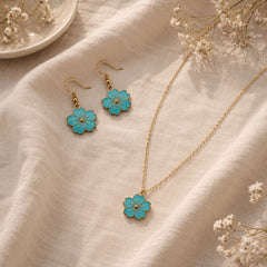 Turquoise Flower Necklace & Earrings Set