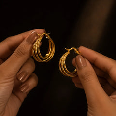 Layered Triple Hoop Earrings - 18K Gold Plated