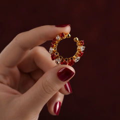 Gold Red Stone Adjustable Ring - 18K Gold Plated
