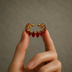 Red Crystal Cuff Ring - 18K Gold Plated