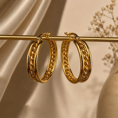 Triple Row Chain Hoop Earrings - 18K Gold Plated