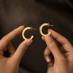 Chunky Half Hoop Earrings - 18K Gold Plated