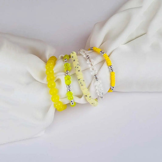Pack Of 5 Spring Yellow Beaded Bracelet Combo