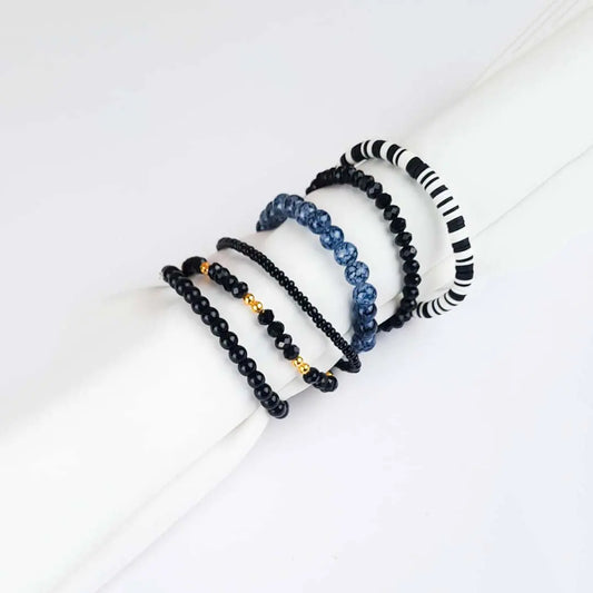 Pack Of 6 Black Beaded Bracelet Combo
