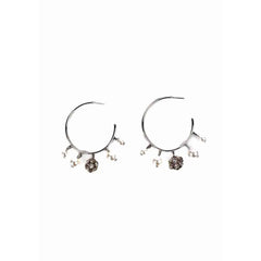 Silver Sparkle Pearl Charm Earrings