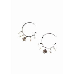 Silver Sparkle Pearl Charm Earrings