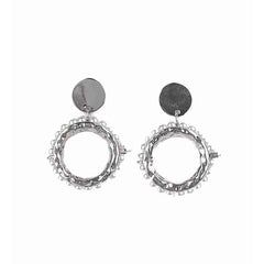 Silver Disc Pearl Drop Earrings