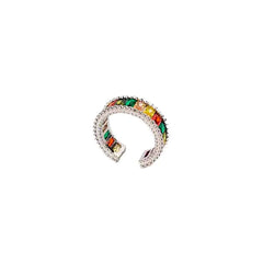 Silver Colourful Rectangular Gem Ring