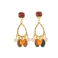 Golden Textured Beaded Drop Earrings