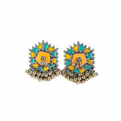 Colourful Enamel Geometric Ghungroo Studs