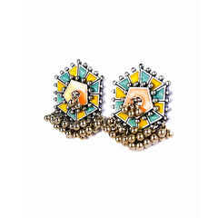 Colourful Enamel Geometric Ghungroo Studs