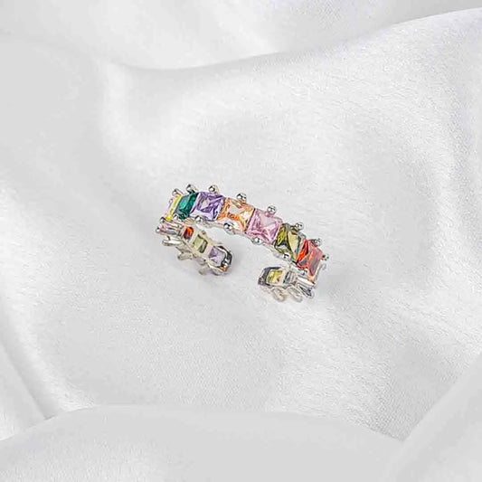 Silver Colourful Square Gem Ring
