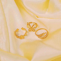Pack Of 3 Floral Elegance Adjustable Rings Combo