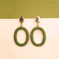 Eclectic Green Oval Drop Earrings