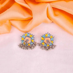 Colourful Enamel Geometric Ghungroo Studs