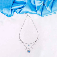 Blue Butterfly Charm Layered Necklace