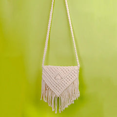 Macrame White Tassel Sling Bag