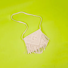 Macrame White Tassel Sling Bag