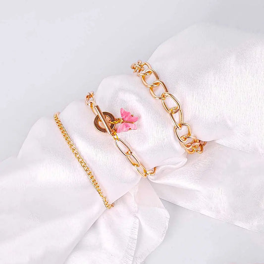 Pack Of 3 Butterfly Link Chain Bracelet Combo