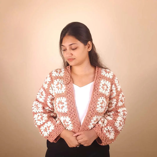 Patterned Peach Crochet Cardigan