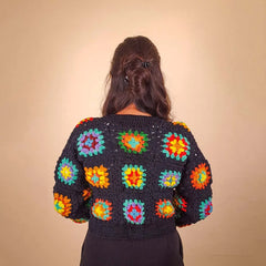 Vibrant Black Floral Crochet Cardigan