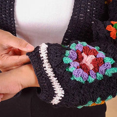 Vibrant Black Floral Crochet Cardigan