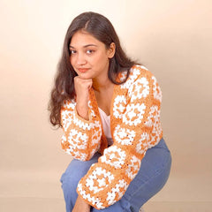 Orange N White Crochet Cardigan