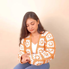 Orange N White Crochet Cardigan