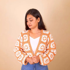 Orange N White Crochet Cardigan