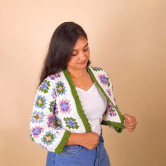 Colourful Pastel Meadow Patch Crochet Cardigan