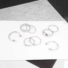 Pack of 8 Silver Geometric Rings Combo