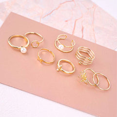 Pack of 8 Golden Pearl Statement Rings Combo