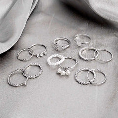 Pack of 12 Eclectic Silver Pearl Sparkling Rings Combo