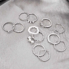 Pack of 12 Eclectic Silver Pearl Sparkling Rings Combo