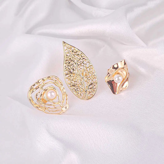Pack of 3 Golden Baroque Statement Rings Combo