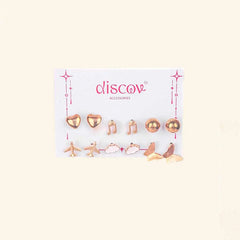 Set of 6 Playful Golden Mini Stud Earrings