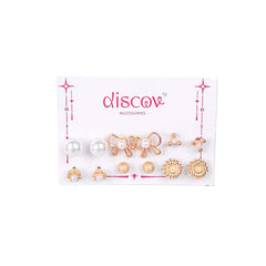 Set of 6 Golden Pearl Bow And Bloom Studs