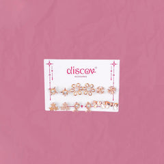 Set of 6 Golden Crystal Charm Studs
